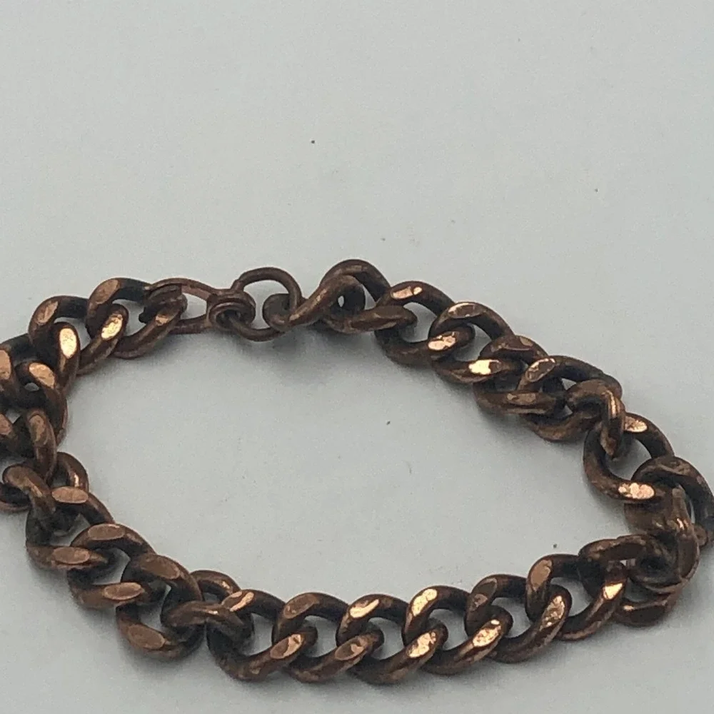 Vintage Heavy Large Solid Copper Chain Link Bracelet Fold Clasp‎ 9
